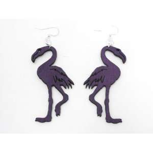  Purple Flamingo Bird Wooden Earrings GTJ Jewelry