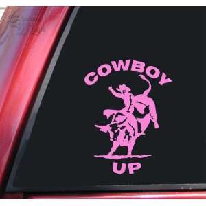  Cowboy Up Bull Rider Rodeo Vinyl Decal Sticker   Pink 