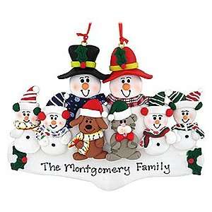  Personalized Snowman Family Of 6 With Dog And Cat Ornament 