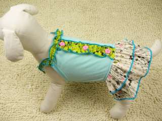 PINK BLUE 2 COLORS Pastoral style DOG Clothes Cotton Cascading DRESS 