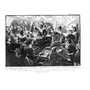  Evening Party On Cape Bound Liner Antique Print 1896