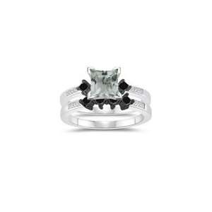  69 Cts Green Amethyst Matching Ring Set in 14K White Gold 3.0: Jewelry