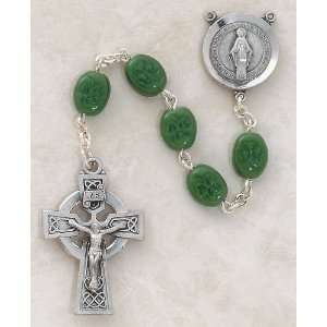    plated Pewter Semi precious Green Shamrock Rosary, Irish st. Patrick