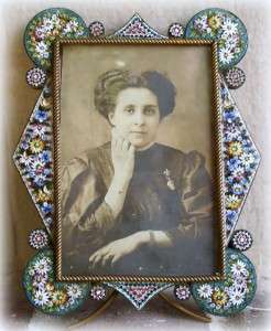 Antique Victorian Italian Micro Mosaic Brass Picture Frame w/ Mourning 