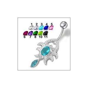  Tribal Shape Belly Ring with Dangling Crystal Gem Body 