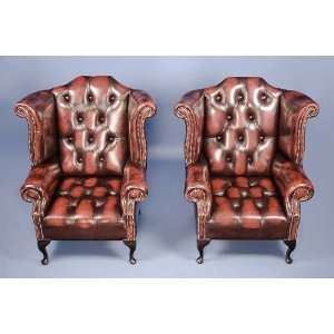   Anne Style Buttoned Leather Seat Wingback Arm Chairs: Home & Kitchen