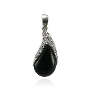 Pear Shaped Cubic Zirconia CZ Black Onyx Fine 925 Sterling Silver with 