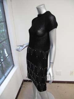 Diane Von Furstenberg Black Crochet Leather Trainge/Gold Stud Sheer 