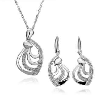 18K white Gold plated white gem Swarovski sets earring necklace ST2 