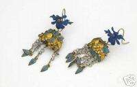 Nice delicate dangle old gilded silver earrings from China 1950s 
