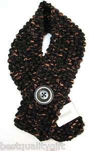 FOSSIL BERKLEY KNITTED BLACK MULTI/BROWN SCARF+WOOD BUTTON CLOSURE NEW 