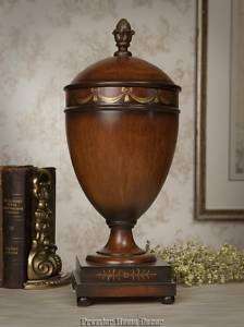 Tuscan Burl Wood Covered Urn Finial Accent Piece  
