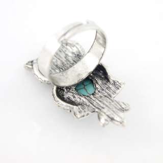 New Silver tone Natural Turquoise Stone Owl Ring,Adjustable  