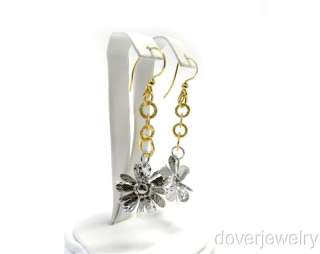 Estate 14K Gold Flower Link Long Dangle Earrings NR  