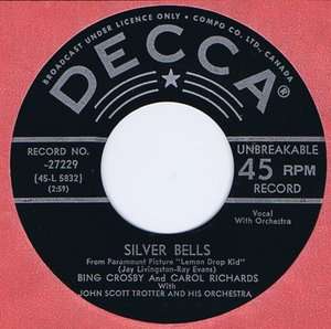 Bing Crosby 45 Silver Bells 1957 Christmas Classic With Carol Richards 