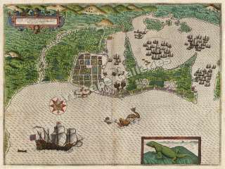 1585 Sir Francis Drake Cartagena Sea Monster Map 18x24  
