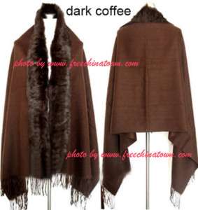 4ply Pashmina Shawl Wool Wrap Rabbit Fur Dark Coffee  