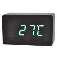 Black Wood Wooden USB/AAA Cube Style Digital Alarm Clock With LED 
