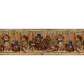 The Wallpaper Company 8 in x 10 in Blue Cowboy Cats Border Sample 