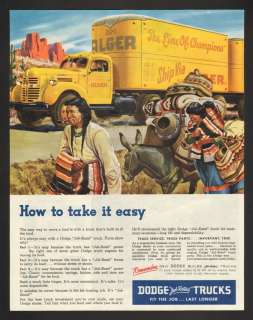1947 Dodge Job Rated Trucks Traveling Indians Print Ad  