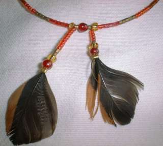 NEW Beautiful Cute Feather Boho Chic Beads Choker Necklace Tribal 