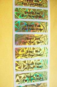 100 Gold Laser Hologram Thank You Stickers Labels  