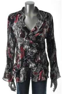 Sunny Leigh NEW Plus Size Black Blouse Pleated Ruffled Top 0X  