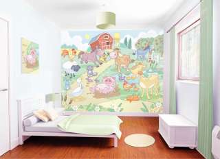 Fototapete Kinderzimmer Wandbild Baby Bauernhof Tiere Kuh Schwein 