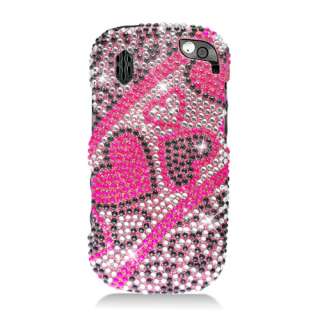 For Pantech Hotshot 8992 FULL DIAMOND Snap on Cover Case Heart Pink 