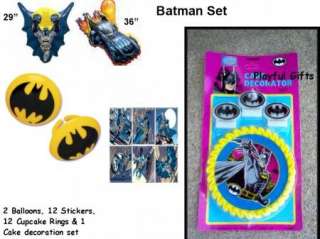 Batman Balloon Stickers, Cupcake Rings Candle Set  