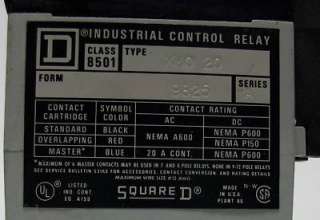 Square D Type X Industrial Master Relay 8501XMO20 NR  