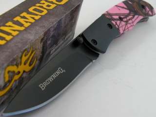 Browning For Her Pocket Folder Pink Camo Mossy Sandvik Blade Knife 