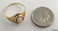 Small CAMEO RING   10k Yellow Gold Scroll Work Genuine Carved Shell 