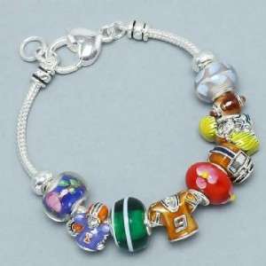 European Style Bracelet W/Football Charms & Glass Beads  