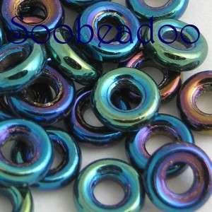 100 9mm Blue Iris Glass Rings Donut Czech  