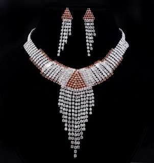 Chic Choker Wedding Necklace Earrings 1Set Czech Rhinestone Crystal 