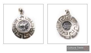 Goddess Athena & Greek Key MeanderSterling Silver Greek Coin Pendant 