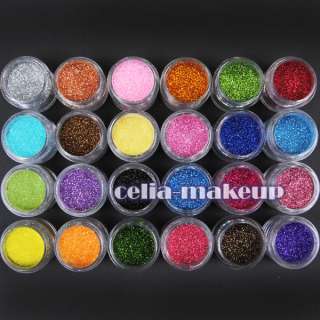 24 Color Jumbo size Metal Shiny Glitter Nail Art Tool Kit Acrylic UV 