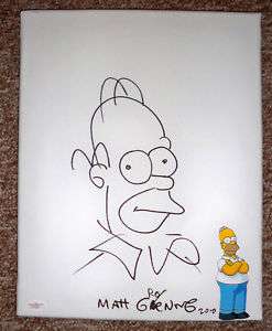 Simpsons MATT GROENING Signed CANVAS Homer Sketch JSA!  