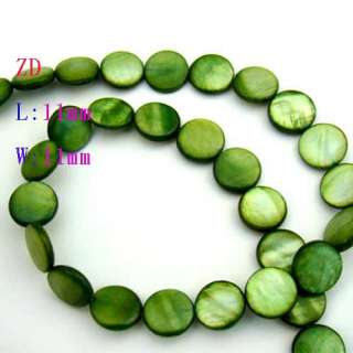 z4204 1 Strand 11mm Natural Button Mother of Green Shell Flat Round 