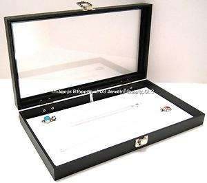 Glass Top White Leatherette Pad Showcase Display Case  