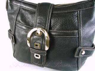 Anne Klein Newtown Pebbled Leather Buckle Hobo Purse Bag Black  