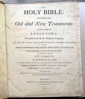 1810 Leather Holy Bible Old & New Testaments Apocrypha Mathew Carey 