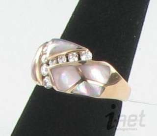 Kabana 14K Rose Gold 9 Diamond 0.41cts Pink MOP Inlay Ring Sz 8 NEW $ 