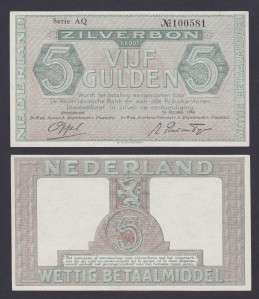 1944 *Netherlands* 5 Guilden UNC Banknote P 63(Gbs85 