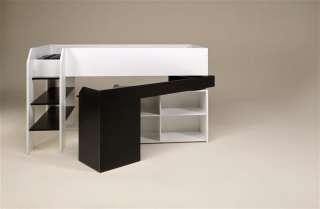 Hochbett mit schwenkbarem Schreibtisch ; weiß / schwarz  