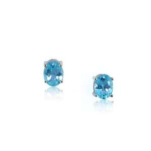   Sterling Silver 3.82 Carat Oval Sky Blue Topaz Stud Earrings: Jewelry