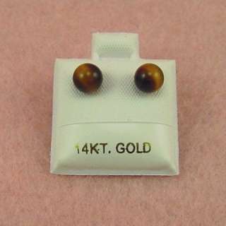 14K White Gold   6mm Tigers Eye Stud Earrings (GE360)  
