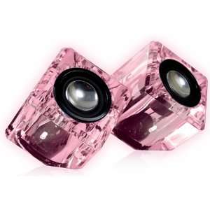  Pink LED Ice Crystal Clear Compact Speakers for Portable 3 
