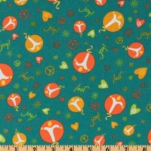  44 Wide Peace Love Joy Abstract Peace Signs Teal Fabric 